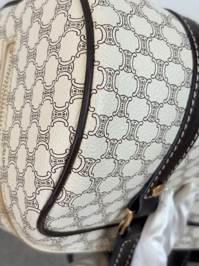 【美品】セリーヌ マカダム柄ハンドバッグ ミニボストンバッグ ホワイト系 127