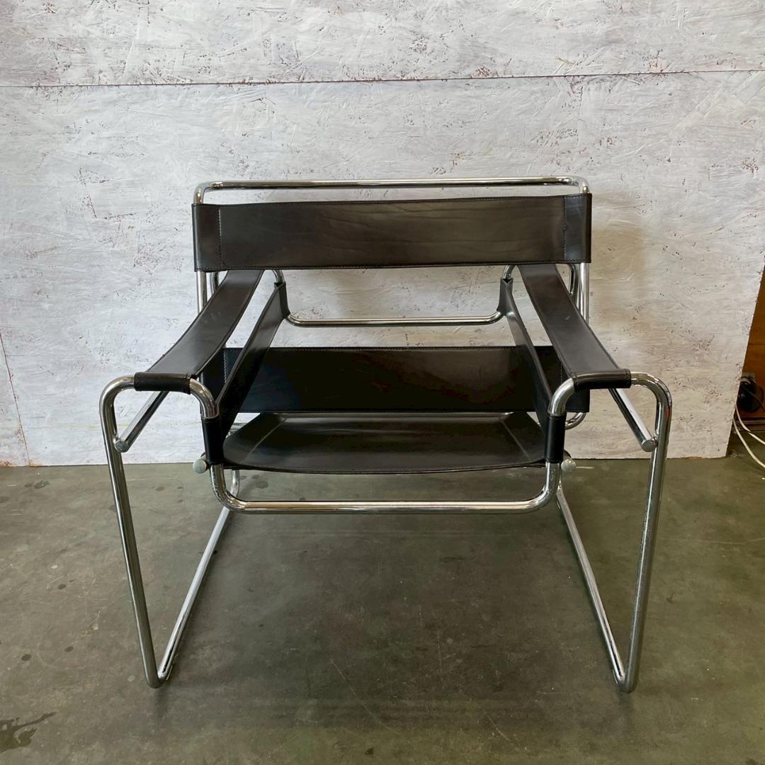 ワシリーチェア イタリア製 ブラックレザー 本革 刻印なし Y1808