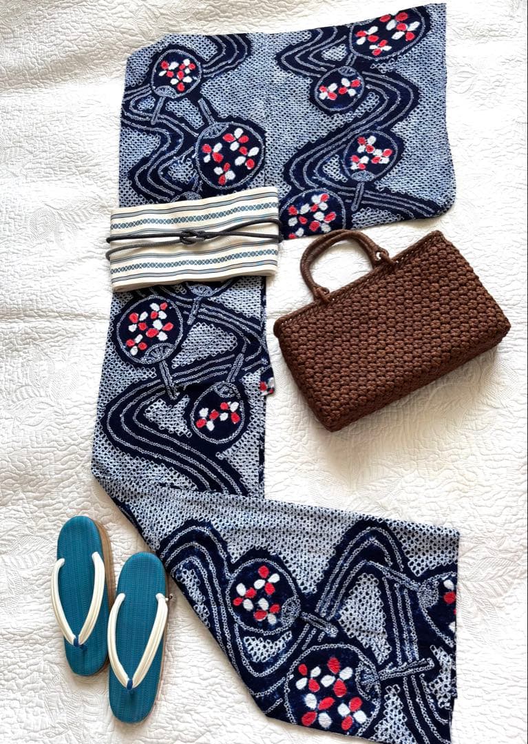 粋な大人の浴衣 極上の逸品です ◆ 有松絞り 団扇うちわ 高身長の方にも