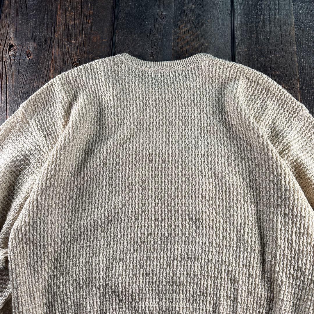 古着　サンタフェ　3Dニットアイボリー　ペイズリー　XL シアニット　リネン混.