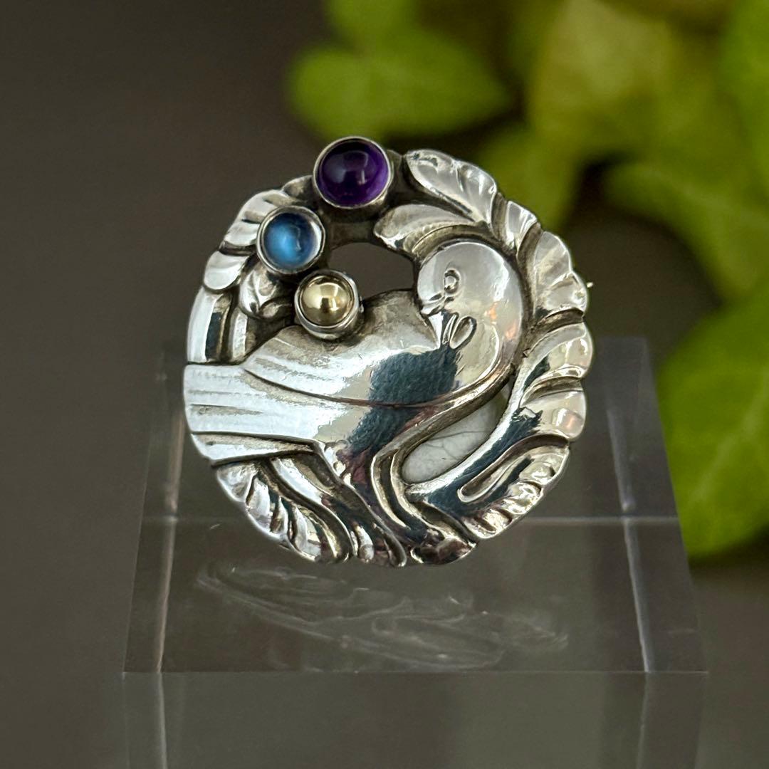 ジョージ ジェンセン ブローチ #191 ムーンストーン アメジスト K18