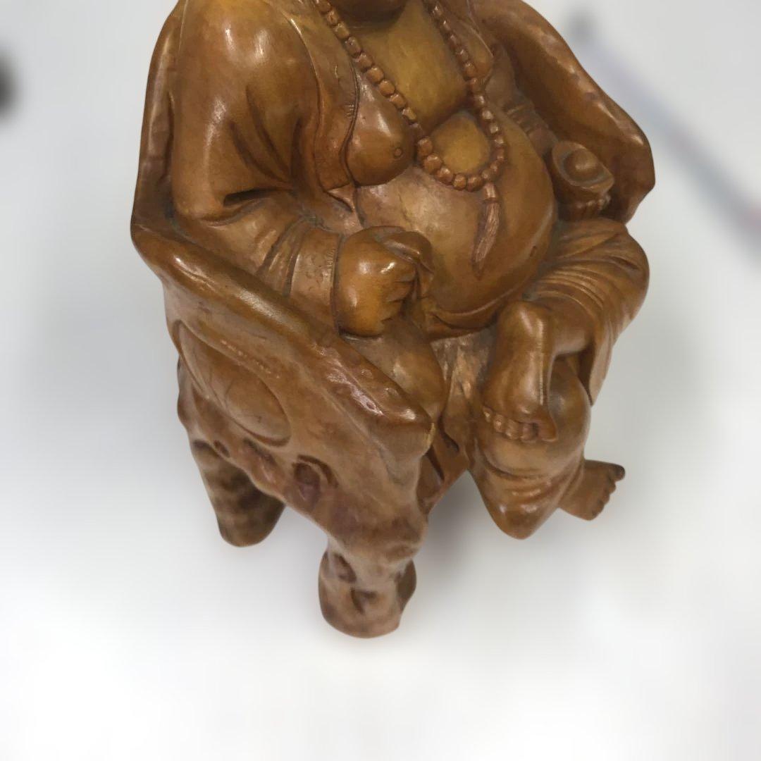 中国美術￼ 一刀彫木彫り、縁起物布袋さん￼