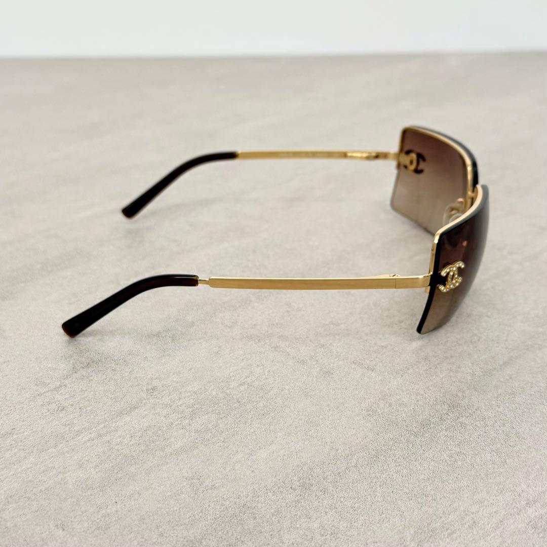 美品 CHANEL サングラス リムレス 4092-D ブラウン ラインストーン