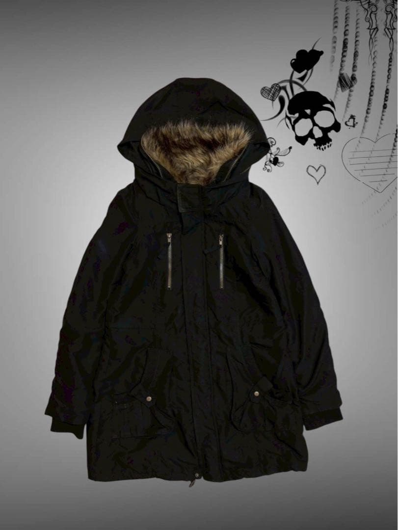 希少00sy2k平成ギャル黒モッズ　ミリタリーフード　ギミックダークコア小悪魔