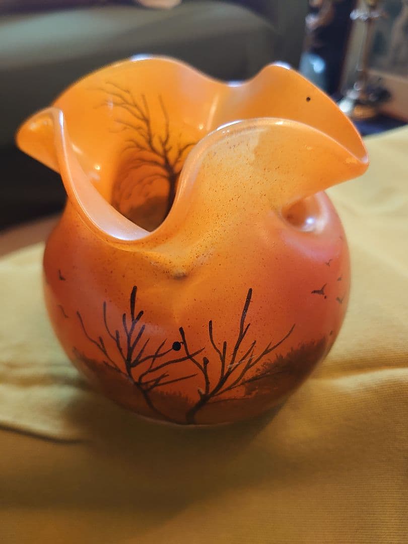 フランスLegras 「ルグラ 」エナメル 冬景色アンティーク美術ガラス工芸