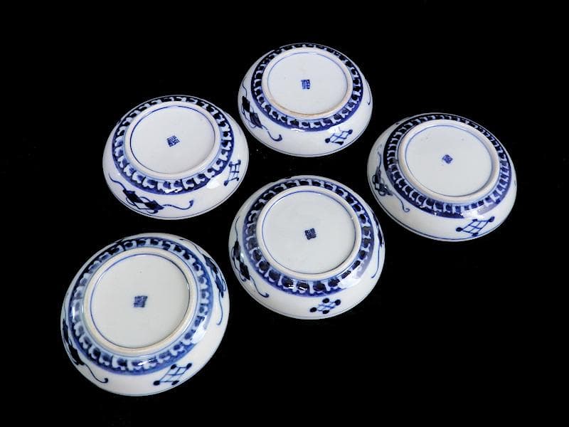 大聖寺伊万里　色絵　窓絵　菊に唐草の図　４寸皿　５客　A136A-CBe