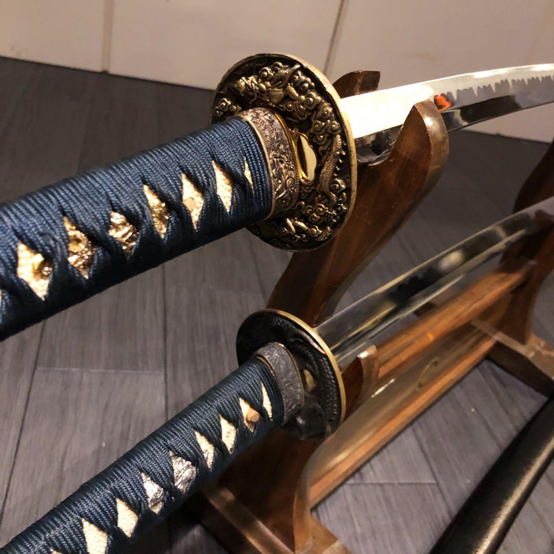 高級模造刀　居合刀　 美術刀剣　太刀　脇差　大小セット　緑拵え