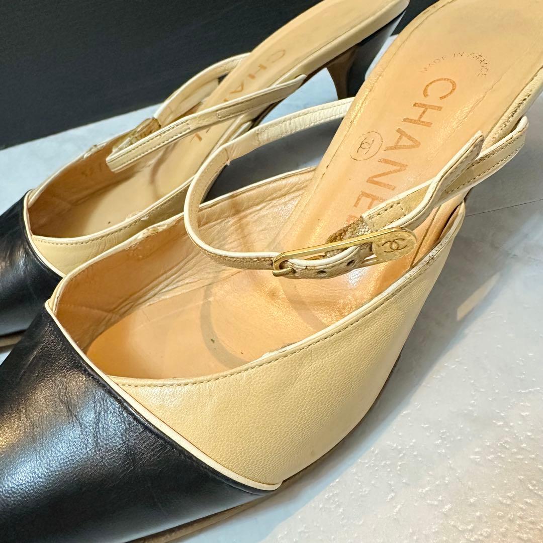CHANEL ポインテッドトゥ パンプス ミュール ブラック ベージュ
