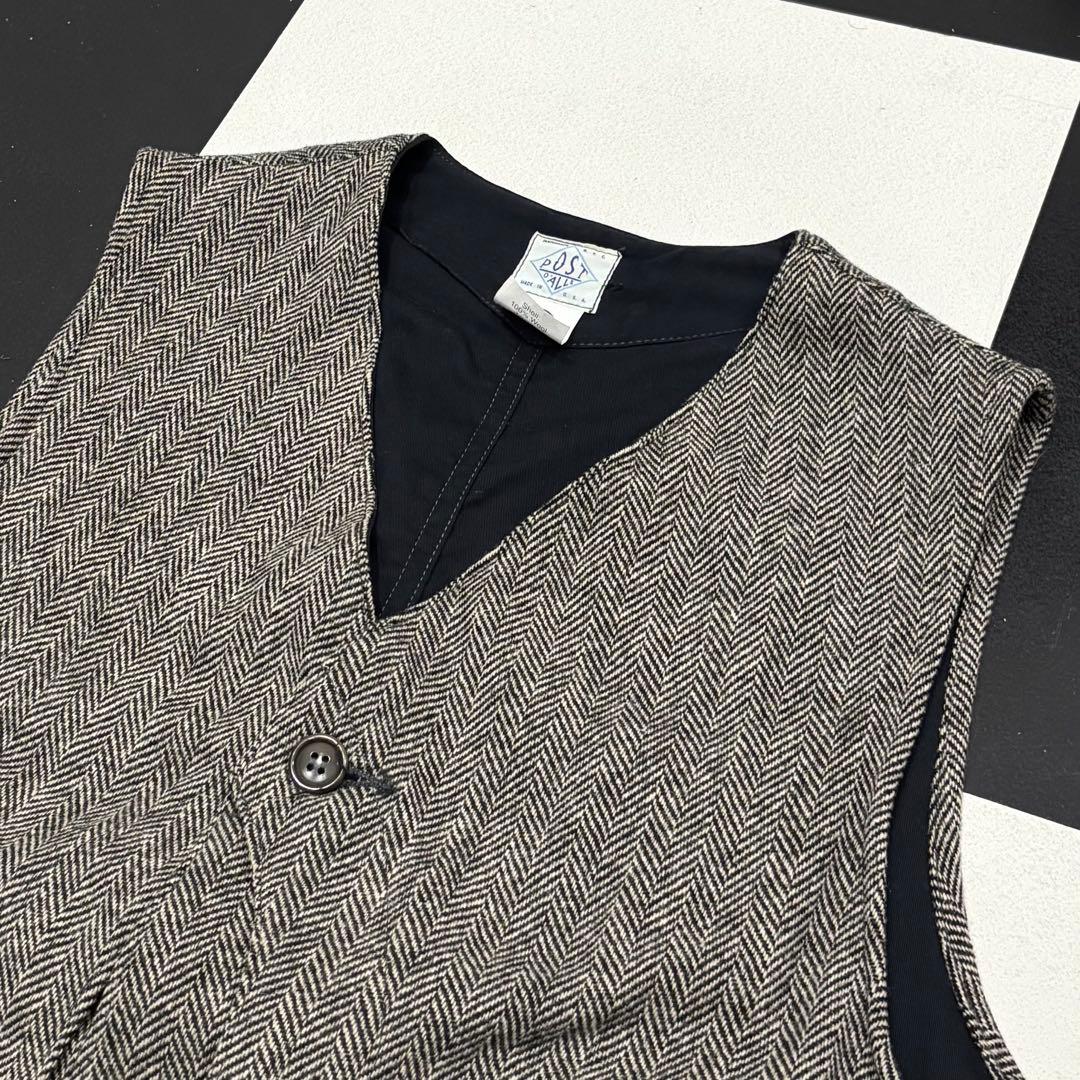 美品 ポストオーバーオールズ ロイヤルトラベラー ツイード ヘリンボーン ベスト