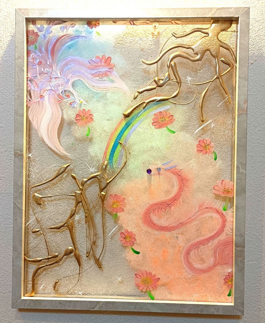 開運絵画　❀アクリルＡ4size額付き絵画❀華