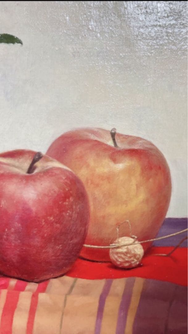油彩画　油絵　原画　朝森武『バラとリンゴ』F6 美術品　額縁付き★美品★