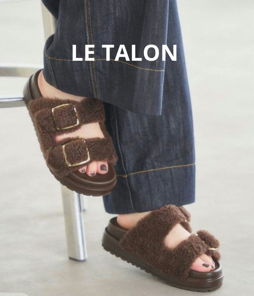 ■LE TALON レザー ボアベルト サンダル ブラウン S 美品