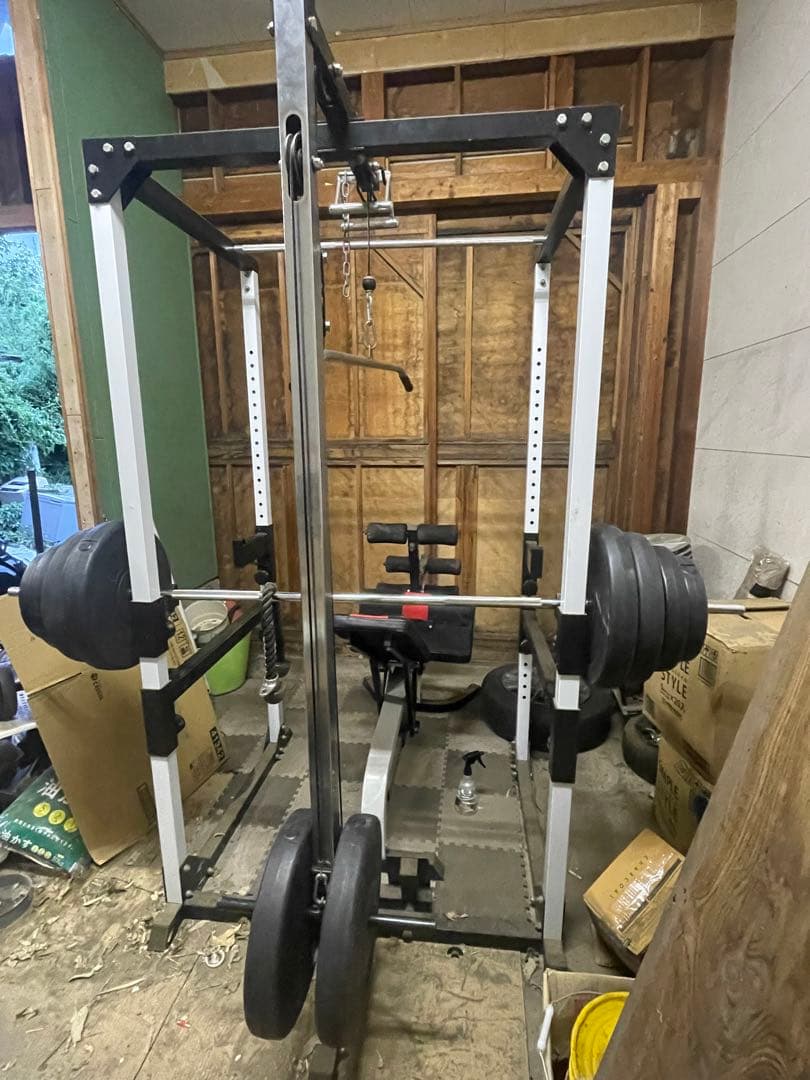バーベルラックと重量プレートフルセット