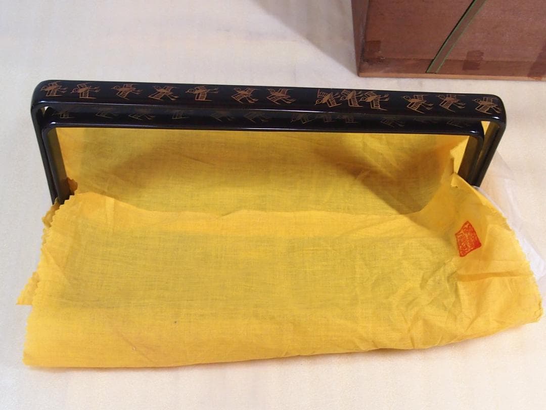 【骨董・良品】山水蒔絵 手付き盆 大小2点 三保の松原の図 古道具 検:輪島塗