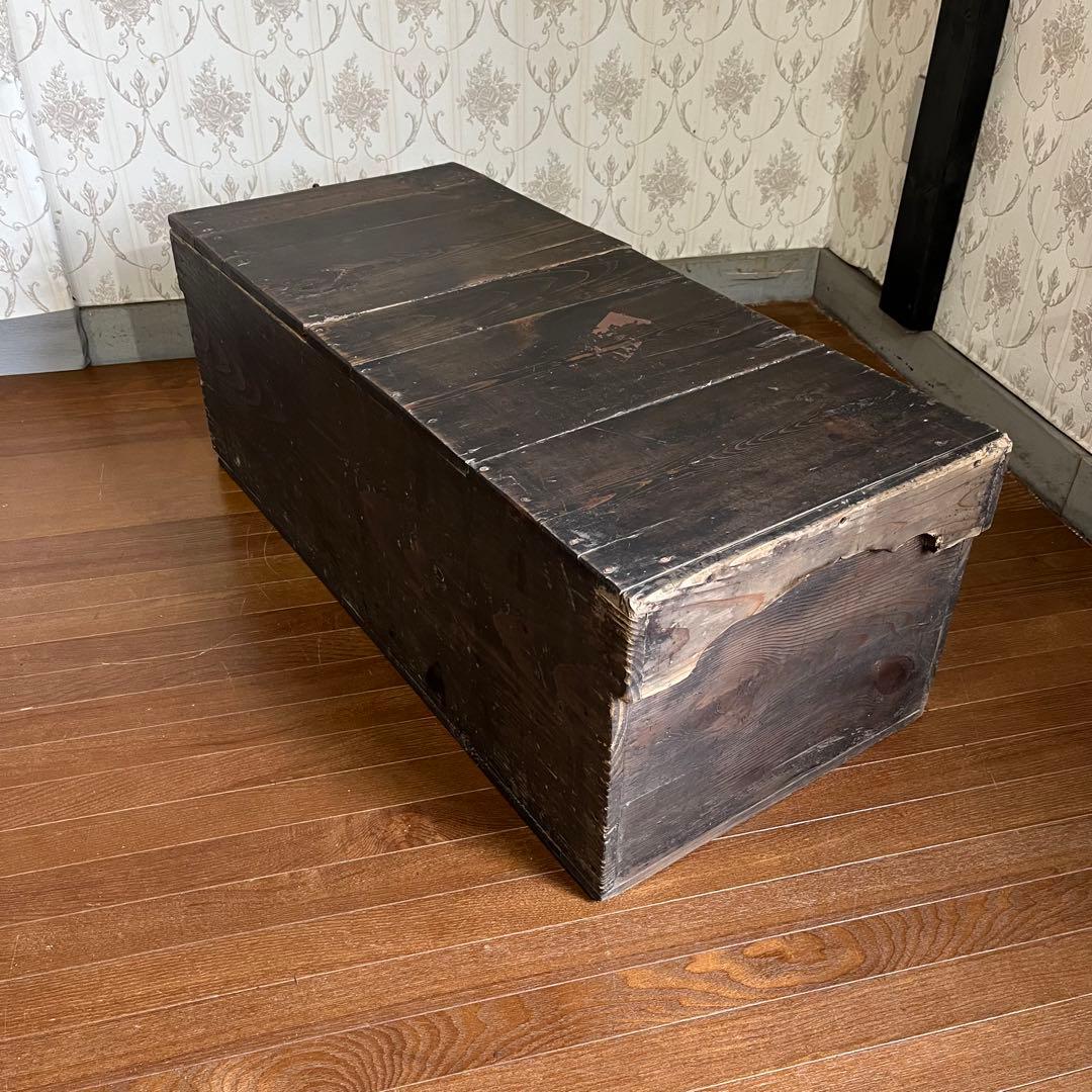 【アンティーク】味のある古い木箱 道具箱 工具箱 ベンチ 古木 古道具 古民具