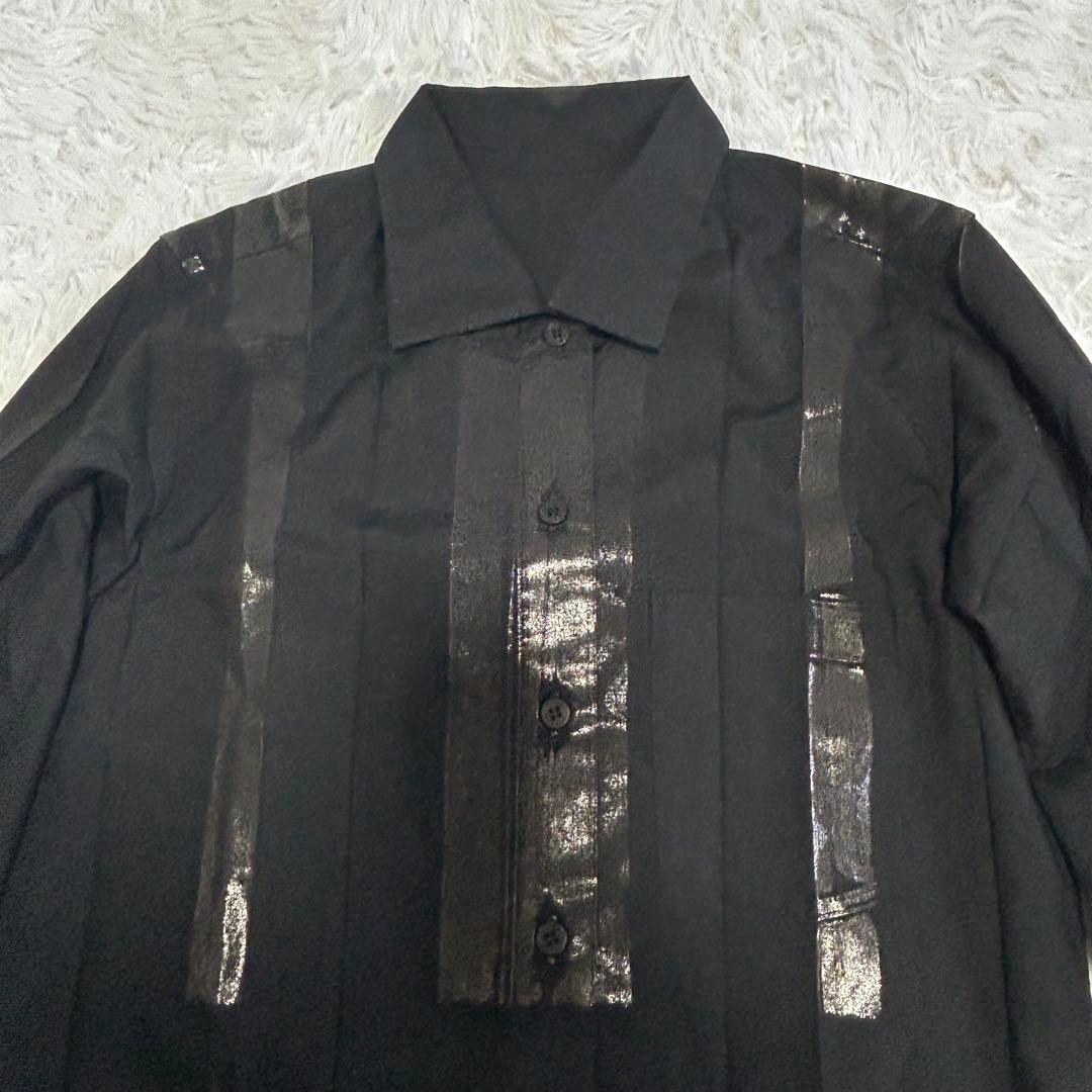 ミーイッセイミヤケ ブラウスシャツ 箔押し プリーツ ブラック サイズF
