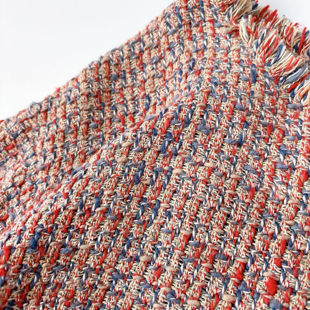 美品⁑45rpm コットンツイードロングワンピース　Aライン　フリンジ　レッド