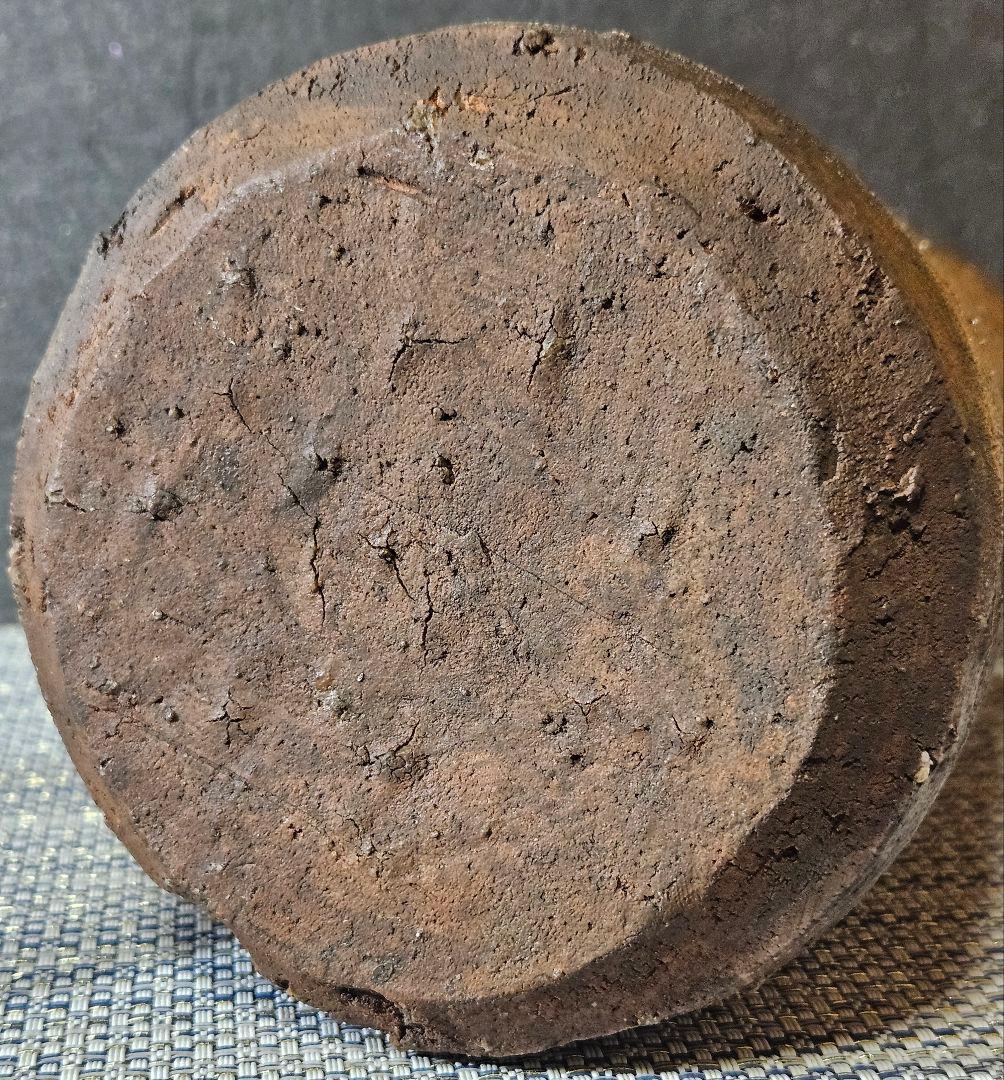 【時代古作品❗】明治時代頃　古伊賀　双耳　彫り文様　花入れ　花生け　茶道具　茶器