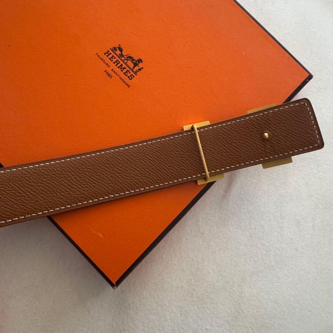 HERMES ブラックレザーベルト H型バックル　美品