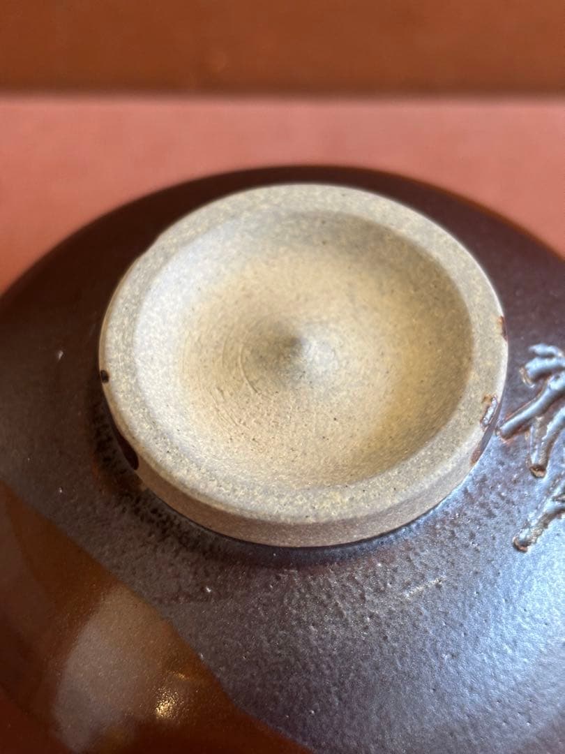 やまちゃん河井寛次郎作寛彫銘柿鉄釉茶碗大正11年作　秀逸一品　検中国朝鮮倣