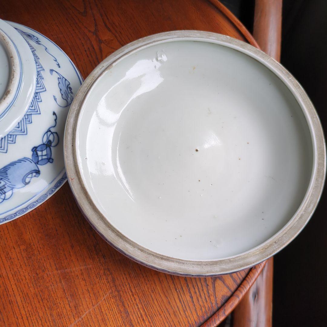 骨董 伊万里 染錦 蓋付き 器 大平 壽 縁起柄 アンティーク 美品 食籠