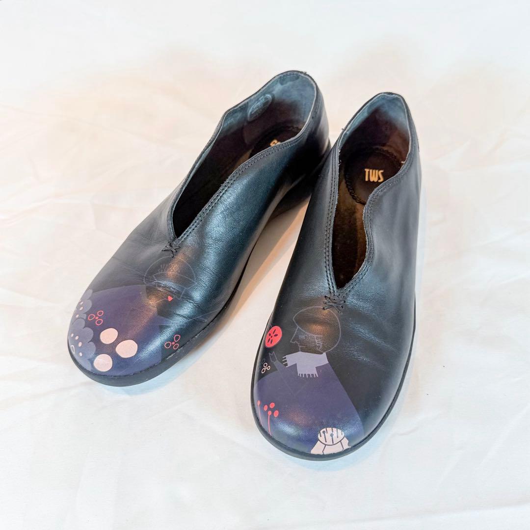 CAMPER TWINS レザー シューズ 総柄 プリント 黒 39