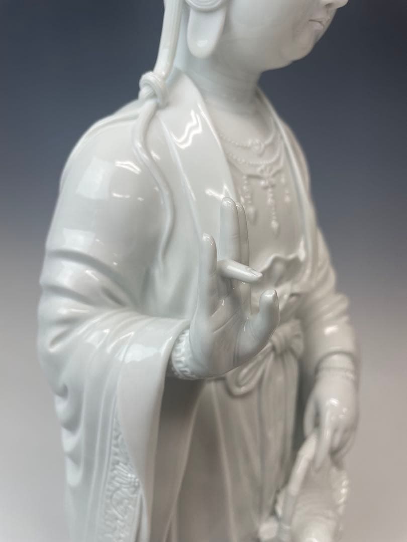 優美　樋渡陶六作　白磁魚藍観世音菩薩像　高さ52cm 好状態　本物保証