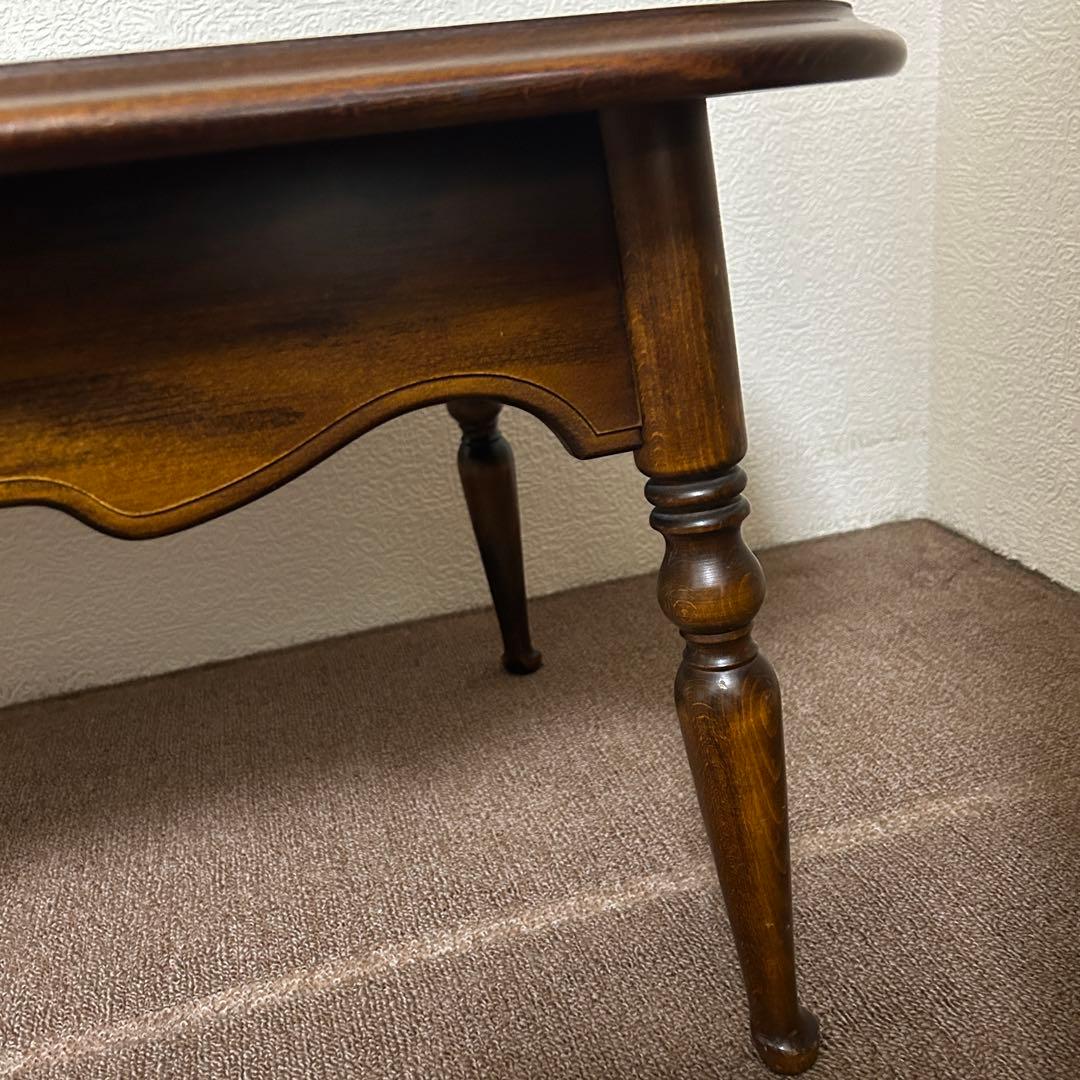 カリモク　木製 ブラウン 文机 引き出し付き　アンティーク