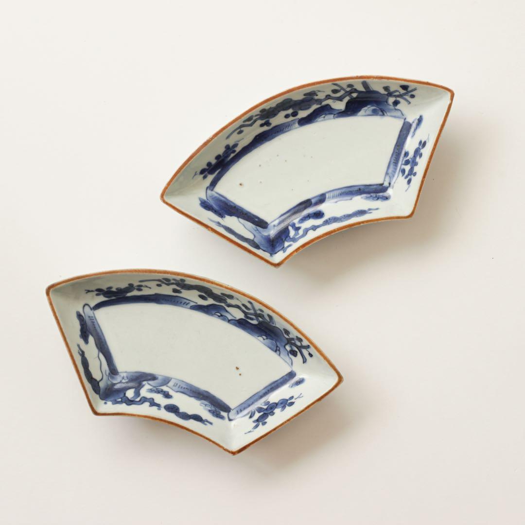 古伊万里　伊万里　江戸　中期　扇面　変形　皿　2客セット販売
