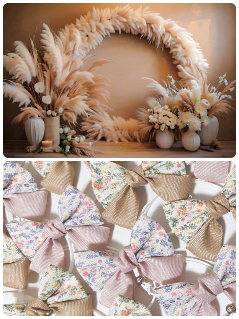 秋色花柄リボン90個　くすみカラー　業務用トリミングチョーカー　ピンク、ベージュ