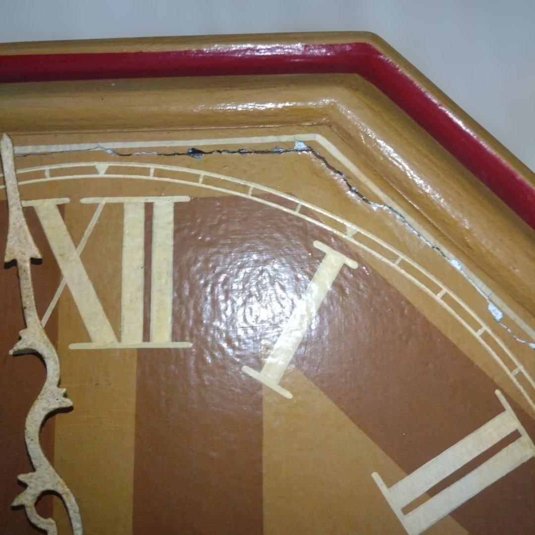 アンティーク風八角形木製時計（不動品）※絵柄　mg midget　※文字盤にmg