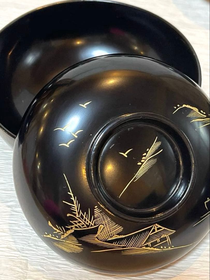 木製漆器 吸物椀 10客 金蒔絵 骨董 時代物 アンティーク175