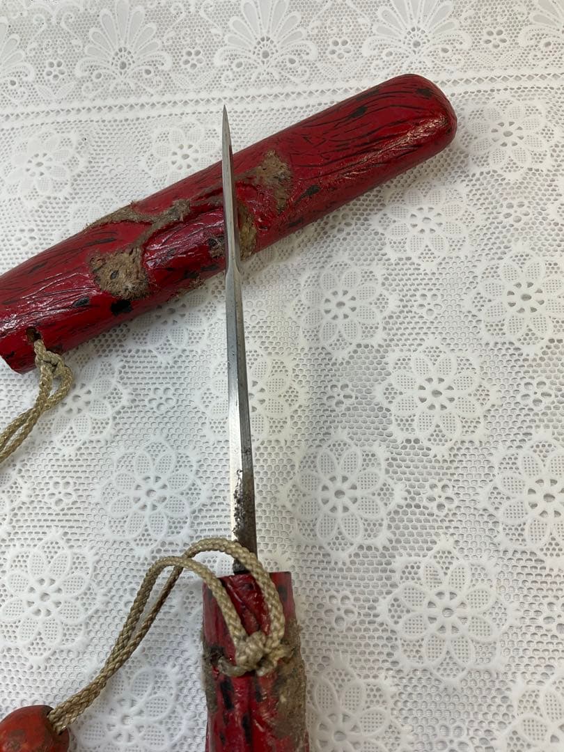 残欠刀　合法サイズ　ナイフ　伝統的な赤い木製ハンドルの刀