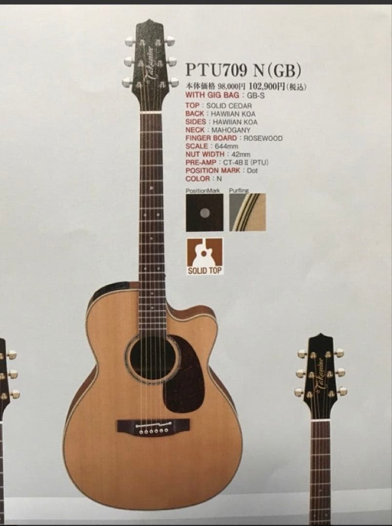 タカミネ PTU709N アコースティックギター ハワイアンコア材 美品 日本製