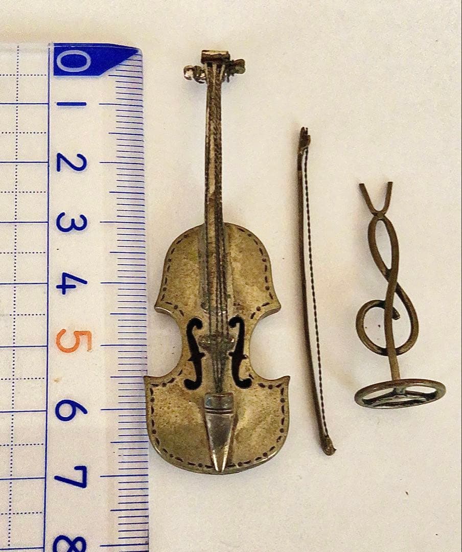 アンティーク年代不明　800刻印 金属製バイオリンとスタンドセット