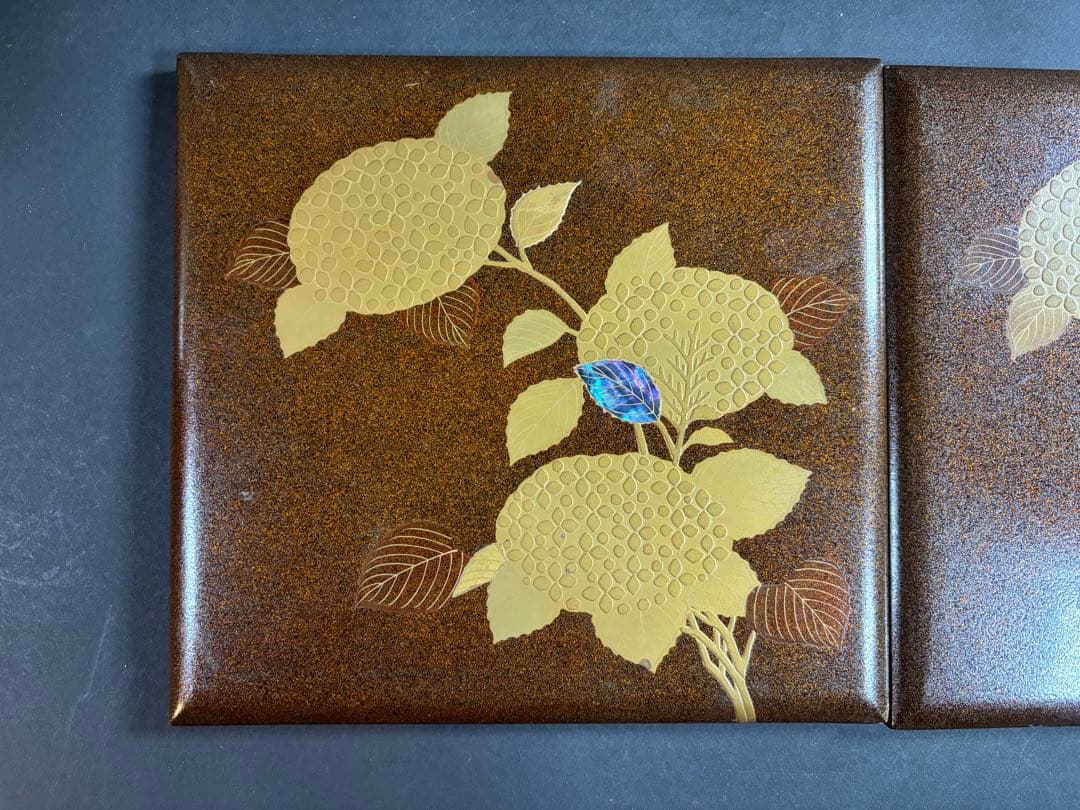 セール　輪島塗　極上　重箱　螺鈿　蝶　紫陽花　梨地　蒔絵　漆器