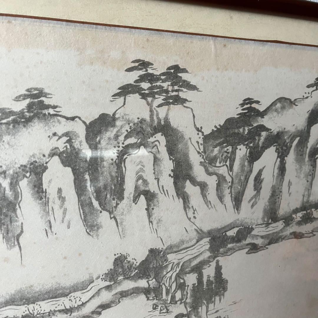 【アンティーク】額装 額縁 水墨画 日本画 風景画 骨董品 美術品 オブジェ