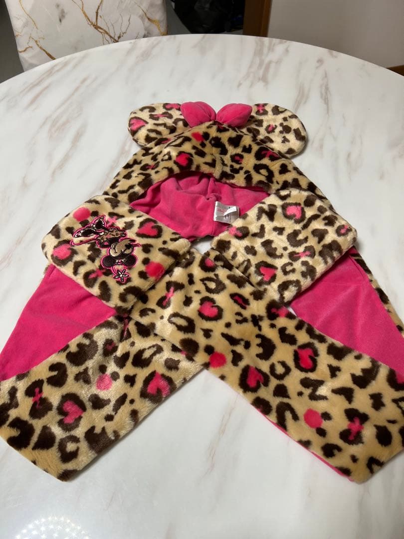 【美品】 ミニー マフラーキャップ ヒョウ柄