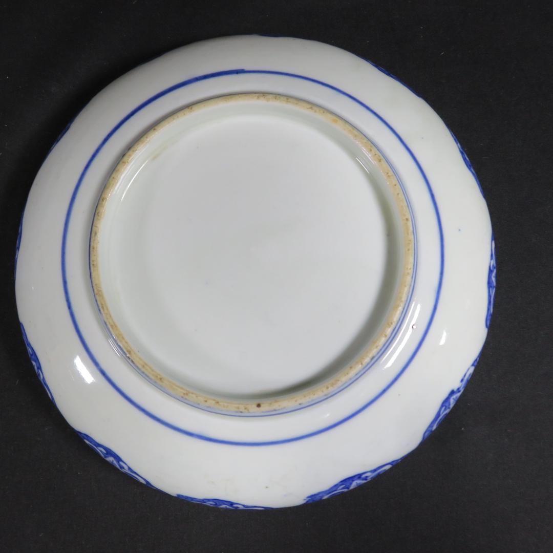 皿 2枚 色絵 古伊万里 変わり縁 鳥 風景 竹 梅