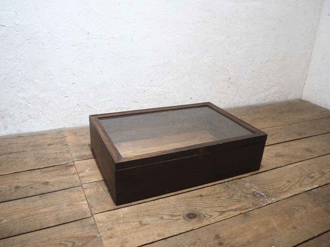 1315 アンティーク　蓋付の木製ガラスケース　木箱　掛け時計　レトロ　古家具