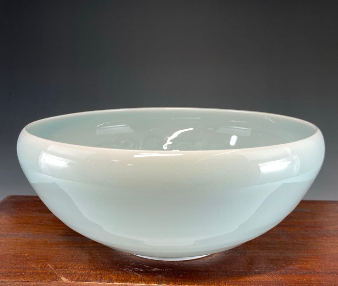 【茶道具】快山窯　塚本快示造　青青磁菓子鉢（共箱）