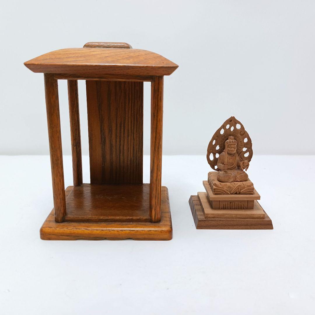 Y2293-26 仏教美術 木彫 不動明王 厨子 ミニチュア　I