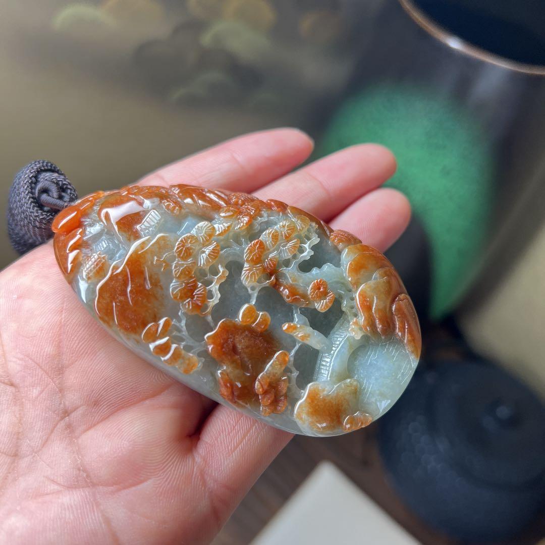 本翡翠　レア大きい開運天然山水風景画