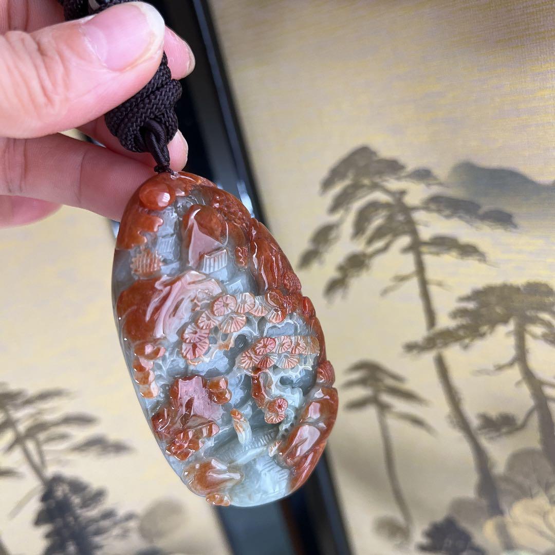 本翡翠　レア大きい開運天然山水風景画