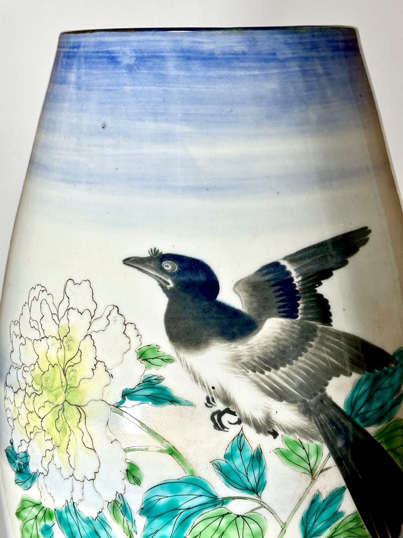 香蘭社 明治初期 釉下彩上絵花鳥図大花瓶 有田 伊万里